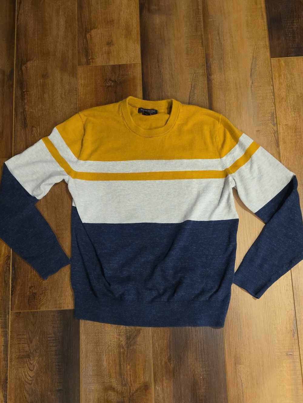 Banana Republic Men's Colorblock Crewneck Sweater - Mustard, Heather Gray & Navy